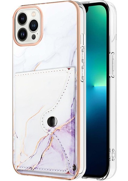 Iphone 14 Için Kılıf Pro Max Yumuşak Tpu Tampon Ince Cüzdan Kart Yuvaları Mermer (Yurt Dışından)