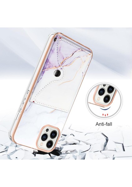 Iphone 14 Için Kılıf Pro Max Yumuşak Tpu Tampon Ince Cüzdan Kart Yuvaları Mermer (Yurt Dışından)