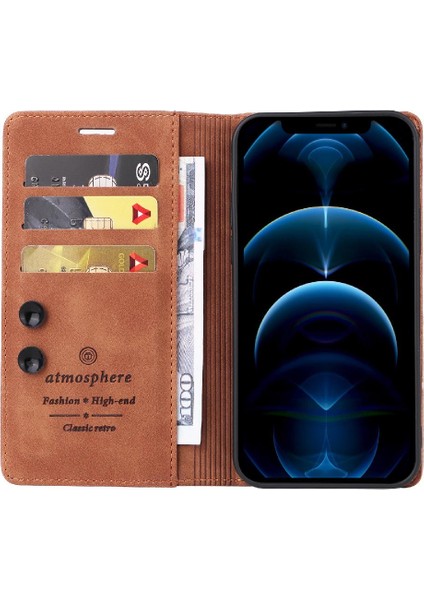 Iphone 12 Için Flip Case Pro Max Cüzdan Darbeye Kapak Kapak Basit Kılıf (Yurt Dışından)