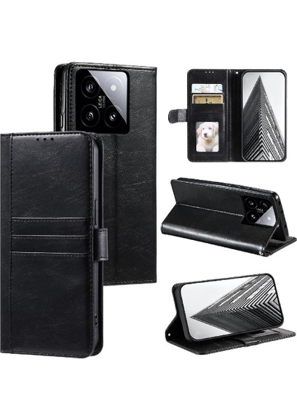 Xiaomi 14 Kickstand Cüzdan Pu Deri 6 Kart Yuvaları Için Flip Case (Yurt Dışından)