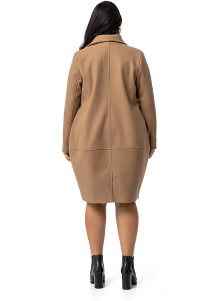 Büyük Beden Torba Cepli Tek Düğmeli Astarlı Vizon Kaşe Kaban modelleri