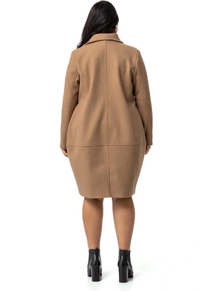 Büyük Beden Torba Cepli Tek Düğmeli Astarlı Vizon Kaşe Kaban modelleri