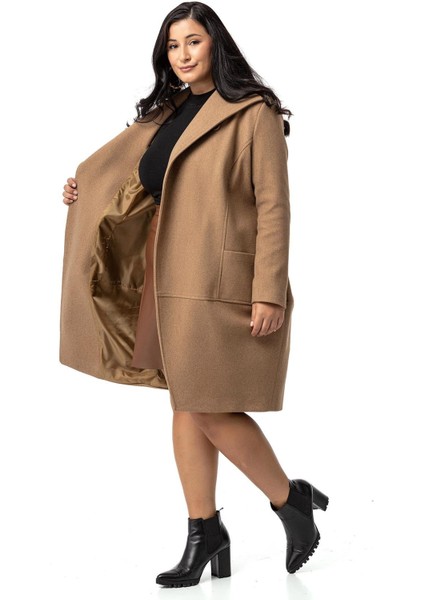 Büyük Beden Torba Cepli Tek Düğmeli Astarlı Vizon Kaşe Kaban indirimleri