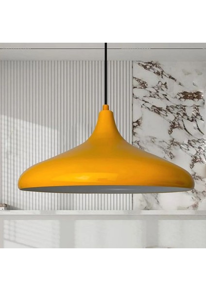Modern Metal Sarkıt, Salon, Hol, Mutfak Avizesi, Sarı Renk Metal Avize, 36 cm Çapında Metal Avize