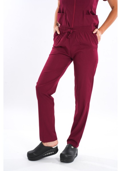 Bordo Renk Lily Model Fermuarlı Soft Likra Doktor, Hemşire Cerrahi Üniforma Takım indirimleri