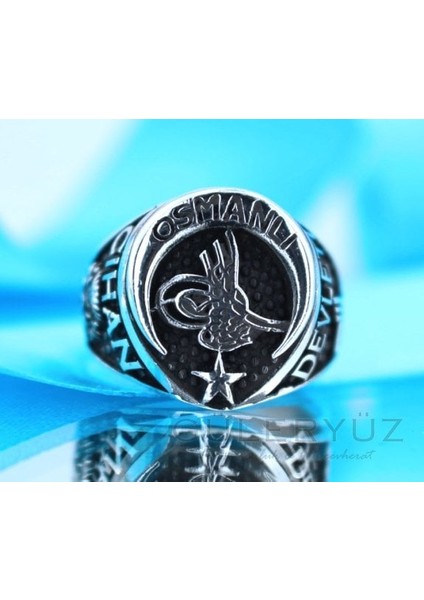 Osmanlı Tuğralı Ayyıldız Osmanlı Cihan Devleti Yazılı Gümüş Yüzük