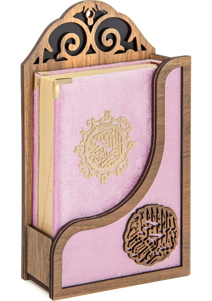 Vefa Kadife Kaplı Askılı Kuran Seti - Pembe Renk