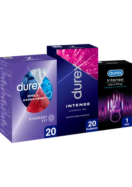 Chill Prezervatif 20’li +Durex Little Devil Titreşimli Halka+Durex Intense Uyarıcı Jel,10 ml