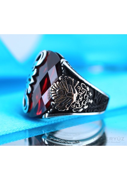 Kırmızı Zirkon Taşlı Osmanlı Armalı Gümüş Yüzük fiyatları