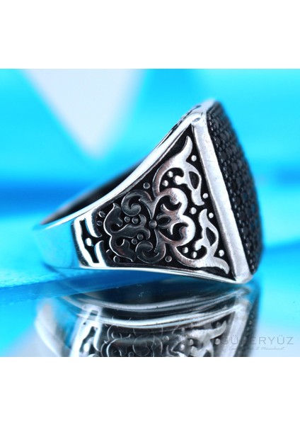 Siyah Zirkon Taşlı Kare Gümüş Erkek Yüzük fiyatları