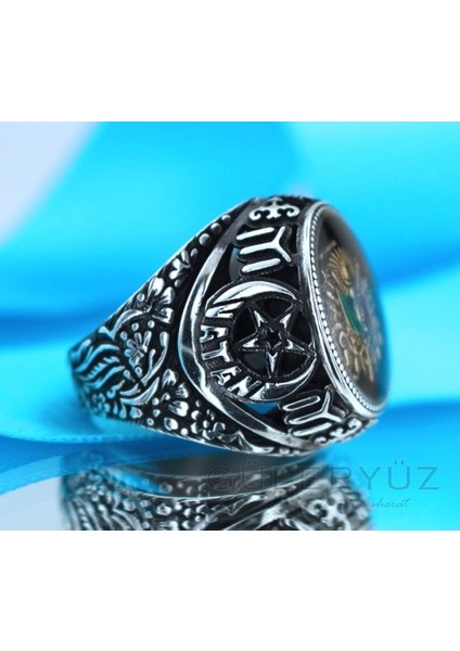 Osmanlı Armalı Siyah Mineli Vatan Yazılı Gümüş Yüzük fiyatları