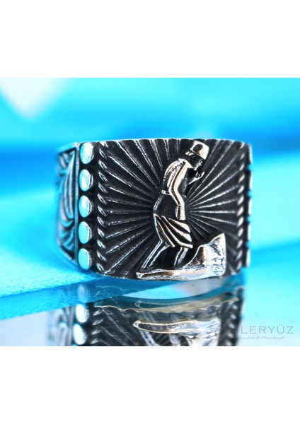 Mustafa Kemal Atatürk Desenli Gümüş Erkek Yüzük