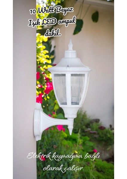10 Watt Beyaz Işık LED Ampul Dahil, Teras, Balkon, Bahçe Duvar Apliği, Kamelya, Bungalov Armatürü