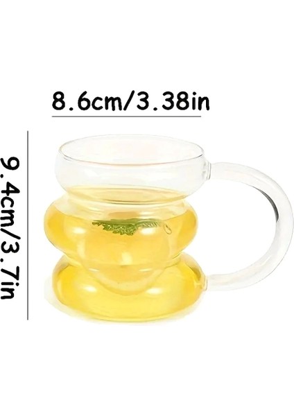6lı Üç Büklüm Kulplu Dev Şeritli Cam Bardak Pipetli Meşrubat Kahve Sunum Kokteyl Bardağı 400ML Seti