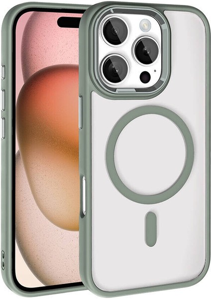 Apple Iphone 16 Pro Max Kılıf Renkli Silikon Kenarlı Magsafeli Krom Kapak