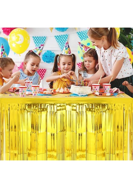 Metalize Püskül Folyo Masa Eteği - Gold