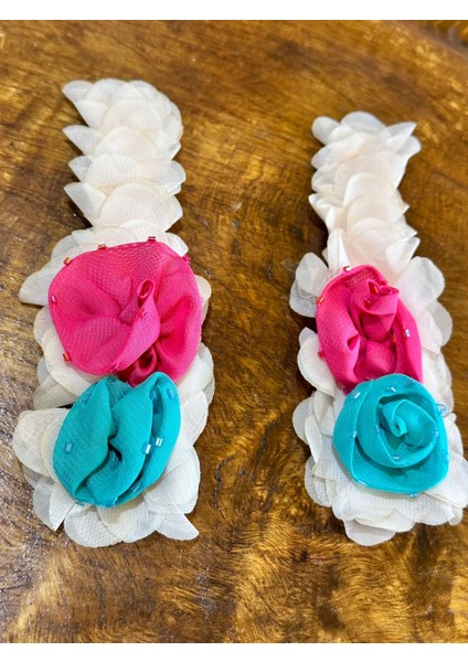 2 Li Çiçekli Tül Arma Dikiş Aplike 17X6 cm