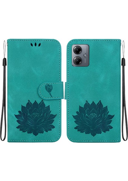 Motorola Moto G14 Cüzdan Kabartma Lotus Çiçek Manyetik Için Flip Case (Yurt Dışından)