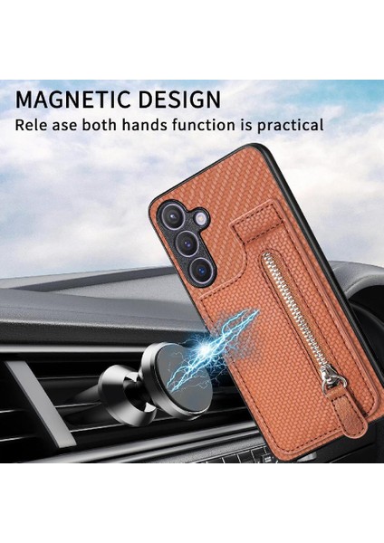 Samsung Galaxy S24 Artı Standı Fermuar Cüzdan Manyetik Araç Montaj (Yurt Dışından)