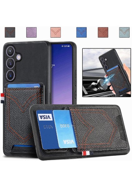 Samsung Galaxy S24 Artı Kot Cep Tasarım Crad Yuvası Manyetik (Yurt Dışından)