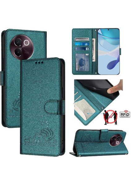Vıvo V30E 5g Için Kılıf Cüzdan Kapak Çevirin Kedi Rfıd Kart Yuvası Tutucu Kickstand (Yurt Dışından)