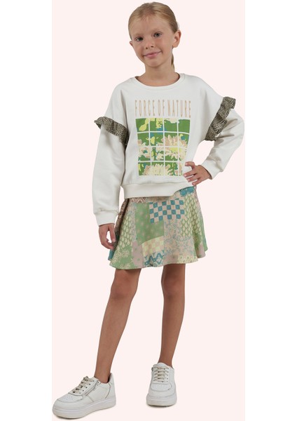 Kız Çocuk Baskılı Beyaz Sweatshirt