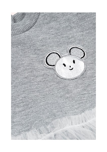 Kız Bebek Aplike Detaylı Gri-Melanj Örme Elbise modelleri