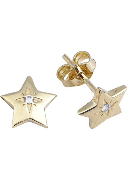 14 Ayar Altın Taşlı Yıldız Tasarım Küpe 95391