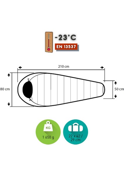 Traper -23'c Ultralight Uyku Tulumu - 185R, Yeşil