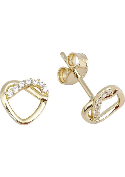 14 Ayar Altın Taşlı Kalp Düğüm Küpe 95411