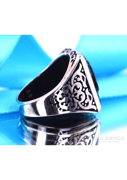 Mavi Zirkon Taşlı Osmanlı Tuğralı Gümüş Yüzük fiyatları