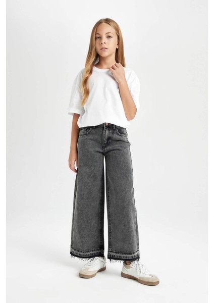 Kız Çocuk Wide Leg Geniş Bol Paça Cepli Jean Pantolon C8536A824AU