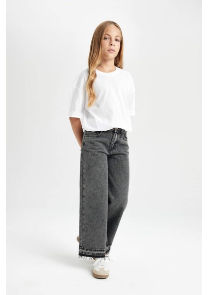 Kız Çocuk Wide Leg Geniş Bol Paça Cepli Jean Pantolon C8536A824AU