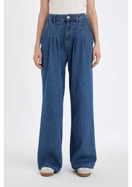 Wide Leg Yüksek Bel Uzun Jean Yıkamalı Pantolon D5521AX24WN