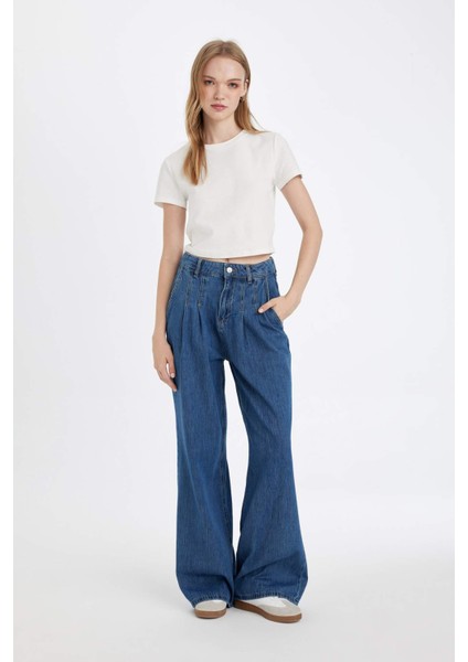 Wide Leg Yüksek Bel Uzun Jean Yıkamalı Pantolon D5521AX24WN