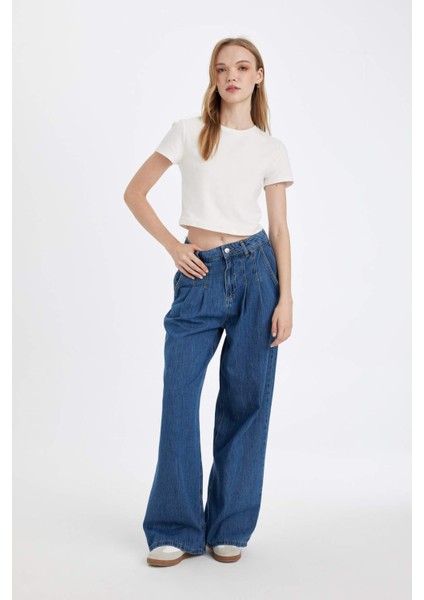 Wide Leg Yüksek Bel Uzun Jean Yıkamalı Pantolon D5521AX24WN