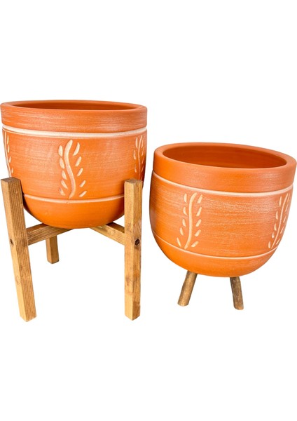 Ev Dekorasyon Nakış Desenli Toprak Saksı Saksılık Salon Çiçeklik İkili Set 3 Ayaklı- 4 Ayaklı- 19 CM modelleri