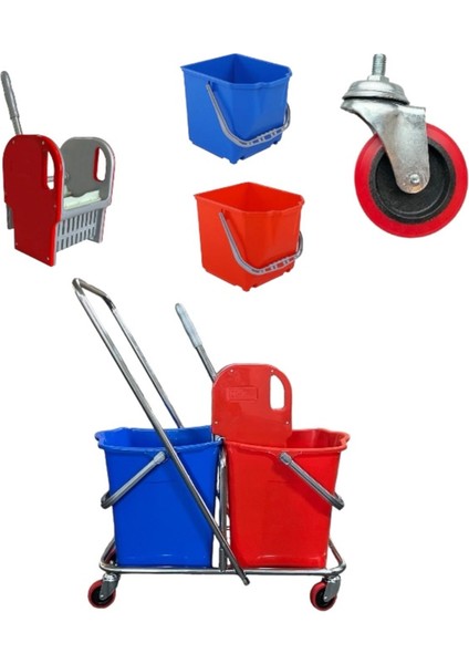 Mck Çift Kovalı Islak Mop Setli Paspas Arabası Temizlik Arabası 20 Adet Islak Mop modelleri
