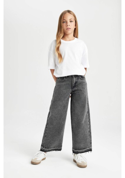 Kız Çocuk Wide Leg Geniş Bol Paça Cepli Jean Pantolon C8536A824AU fiyatları