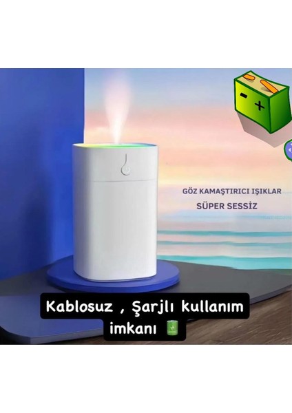 Şarjlı  Hava Nemlendirici H2O Humıdifier,gecelam Bası,aroma,koku Dağıtıcı, Yeni Şarj Edilebilir.