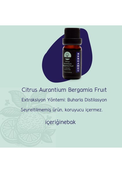 % 100 Saf Doğal Bergamot Yağı, (Seyreltilmemiş) 10 ml