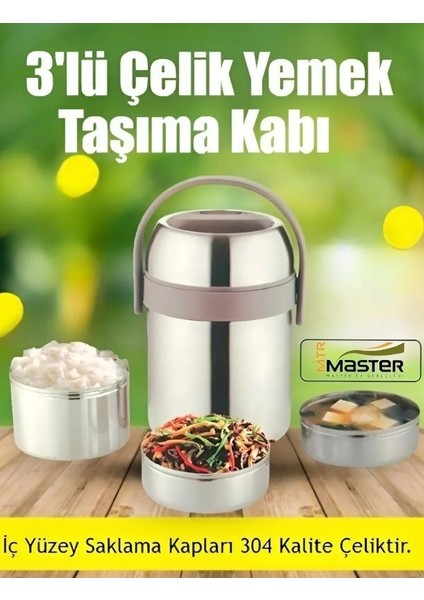 Begin Power 3 Katlı Yemek Termosu 2 Litre Sefer Tası Paslanmaz Çelik 3 Katlı Yemek Kabı