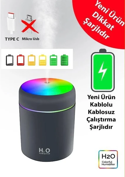 YENİ ŞARJLI TYPE-C  Hava Nemlendirici Şarjlı Yeni Model,aroma Difizörü,koku Dagıtıcı,gecel Lambası