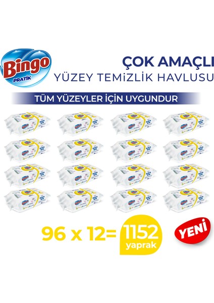 Pratik Yüzey Temizlik Havlusu Limon Kokulu 96X12 (1152 Yaprak)