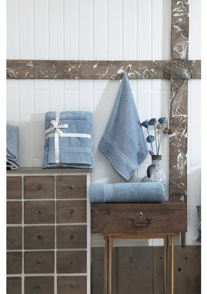 2li Banyo Havlu Seti 90x160cm +50x90cm DS İndigo Mavi