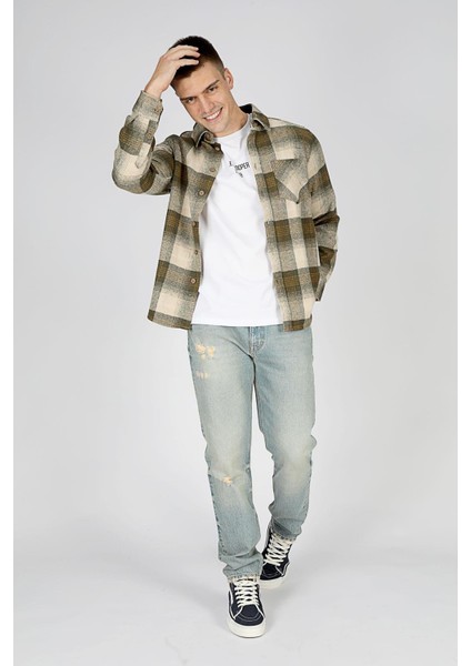 Lupines Erkek Dokuma Uzun Kol Gömlek Haki-Bej