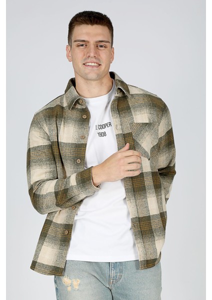 Lupines Erkek Dokuma Uzun Kol Gömlek Haki-Bej fiyatları