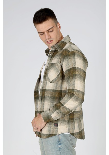 Lupines Erkek Dokuma Uzun Kol Gömlek Haki-Bej modelleri