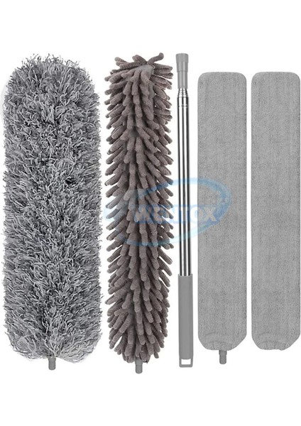 3'lü Mikrofiber Manyetik Bükülebilen Toz Alma Temizlik Mopu Set, Renk: Gri