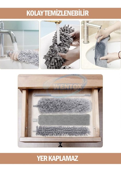 3'lü Mikrofiber Manyetik Bükülebilen Toz Alma Temizlik Mopu Set, Renk: Gri fiyatları